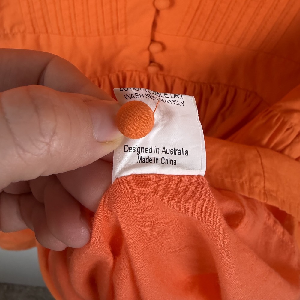 Showpo Zandra Mini Dress Size 8 Orange Puff Sleeve Cotton Poplin Vibrant Bright - Picture 11 of 15